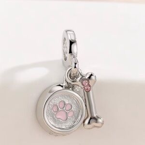 Silver Charm with Pink Paw and Bone